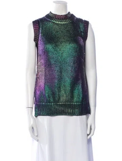 Pre-owned Sportmax Tie-dye Print Mock Neck Sweater In Blue