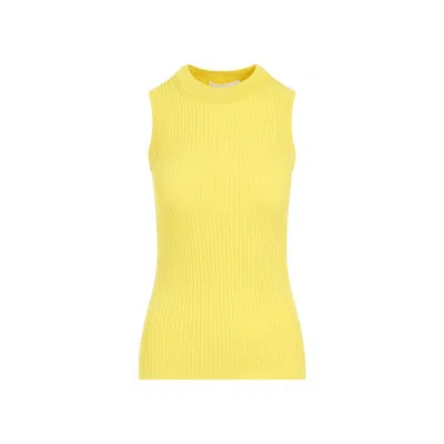 Sportmax Toledo Ribbed Yellow Cotton Top In Gold