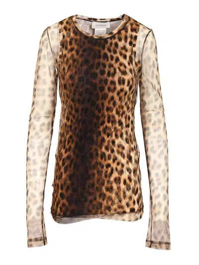 Sportmax Bi-material Animalier Top In Animal Print