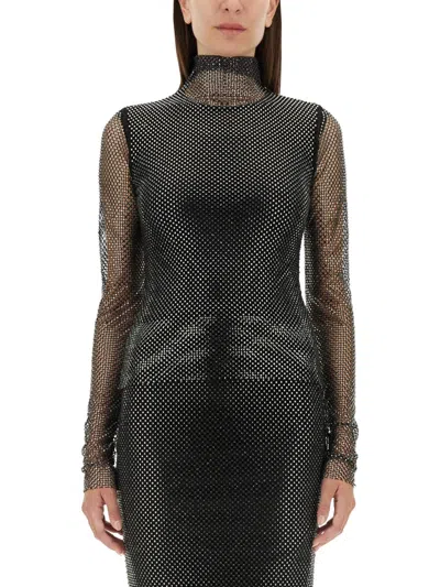 Sportmax Black Embellished Mock Collar Top In Neutral