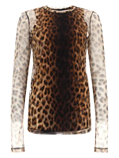 Sportmax Leopard Print Tulle Accent Long-sleeve Top In Animal Print