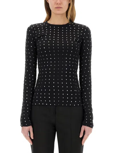 Sportmax Fitted Black Long-sleeve Top With Crystal Embellishments