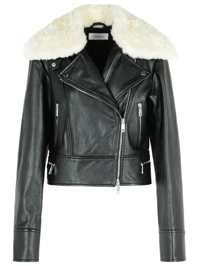 Sportmax 'toscana' Black Leather Jacket In Multi