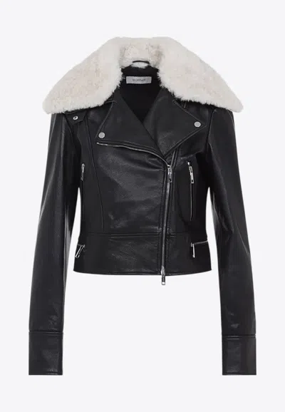 Sportmax Toscana Cropped Leather Biker Jacket In Black