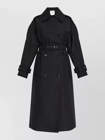 Sportmax Trench Coat Belt Waist Epaulettes Storm Flap In Black