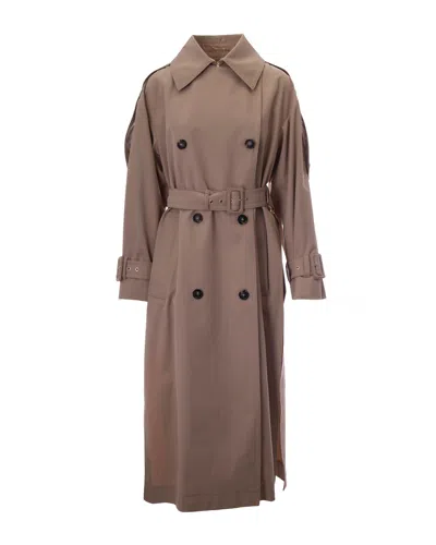 Sportmax Beige Water-repellent Twill Trench Coat In Brown