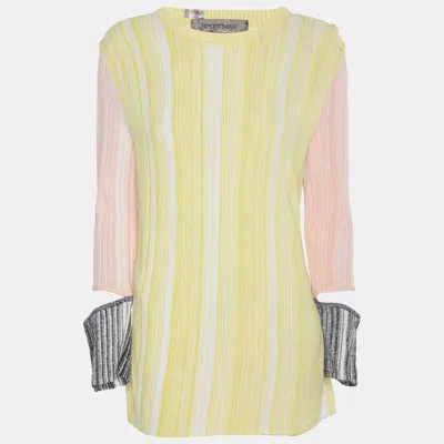 Pre-owned Sportmax Tri-color Stretch Knit Long Sleeve Tops L In Yellow