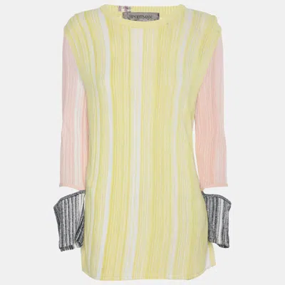 Sportmax Tri-color Stretch Knit Long Sleeve Tops In Yellow