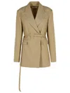Sportmax Wool Blazer With Belted Waist And Flap Pockets In Brown