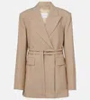 Sportmax Long Double-breasted Blazer With Arrow Lapel Collar In Neutral