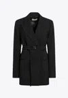 Sportmax Long Double-breasted Black Jacket With Belt In Black