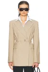 Sportmax Long Double-breasted Blazer With Arrow Lapel Collar In Neutral