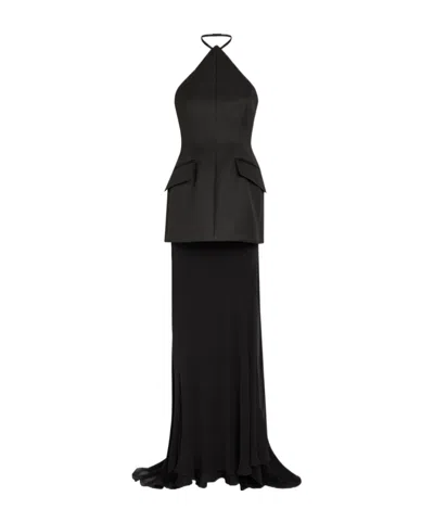 Sportmax Two-piece Twill And Silk Maxi Dress In Black