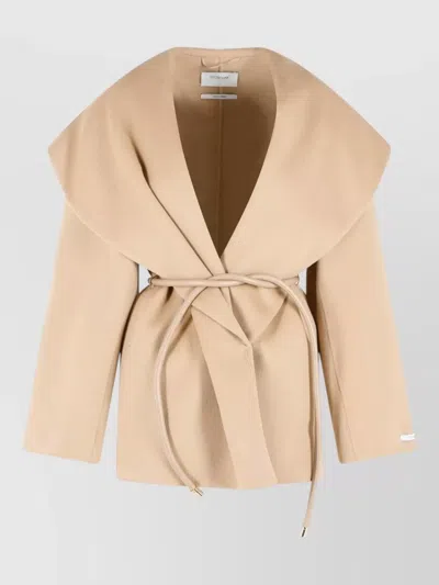 Sportmax Uguale Virgin Wool Belted Long Jacket In Gold