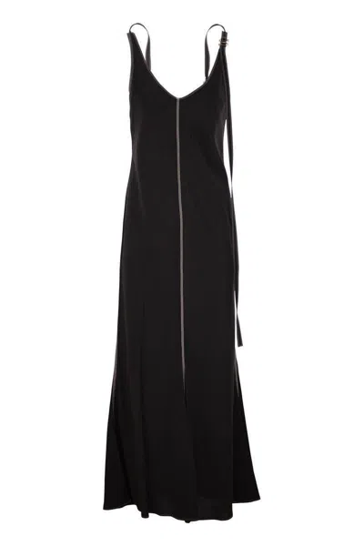 Sportmax Form-fitting Black Maxi Dress With Deep V-neckline