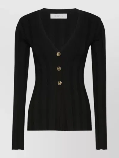 Sportmax V Neck Ribbed Long Sleeve Fitted Top In Black