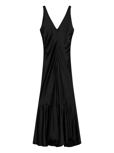 Sportmax V-neck Ruffled Maxi Dress In Black