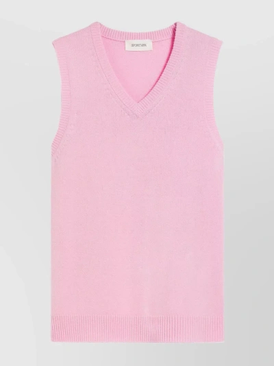 Sportmax V-neck Sleeveless Knitwear With Ribbed Trim In Pink