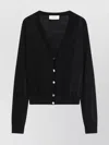 Sportmax V-neck Wool Cardigan With Ribbed Cuffs And Hem In Black