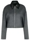 Sportmax Cropped Virgin Wool Jacket With Contrast Collar In Gray