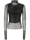 Sportmax Valdai Embellished Fishnet Crop Top In 1 Black
