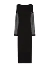 Sportmax Sleeve Button Detail Off-shoulder Ribbed Sheer Dress In Negro