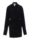 Sportmax Waist Belt Long Sleeve Dress With Tie Detail In Blue