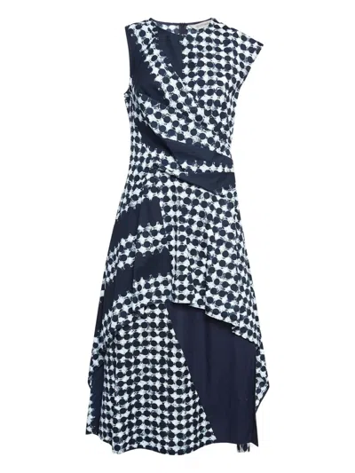 Pre-owned Sportmax Vintage Asymmetric Dot-print Dress In Blue