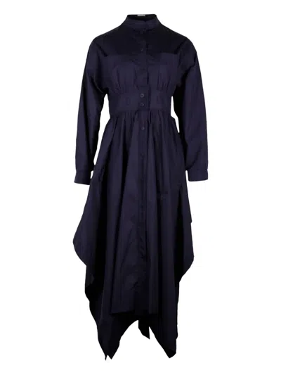 Pre-owned Sportmax Vintage Asymmetric Long-sleeve Midi Dress In Blue