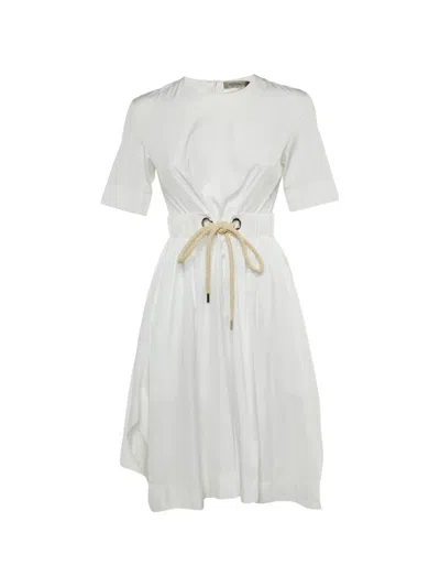 Pre-owned Sportmax Vintage Belted Handkerchief Hem Mini Dress In White