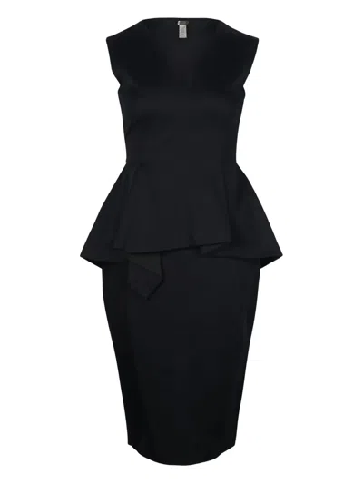 Pre-owned Sportmax Vintage Peplum Pencil Dress In Black