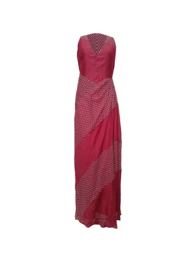 Pre-owned Sportmax Vintage Printed V-neck Maxi Dress In Red