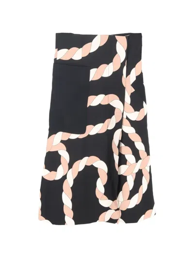 Pre-owned Sportmax Vintage Rope-print Wrap Effect Midi Skirt In Black