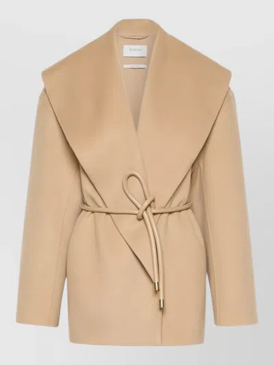 Sportmax Virgin Wool Belted Single Breasted Coat In Nude