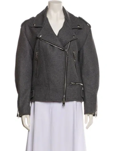 Pre-owned Sportmax Virgin Wool Biker Jacket In Gray