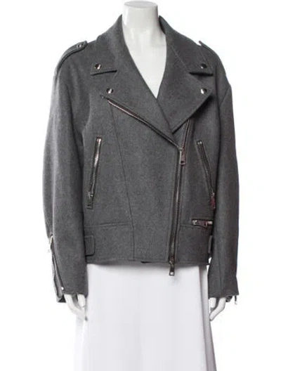 Pre-owned Sportmax Virgin Wool Biker Jacket In Gray