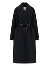 Sportmax Waist Belted Long Coat With Notched Lapels In Black