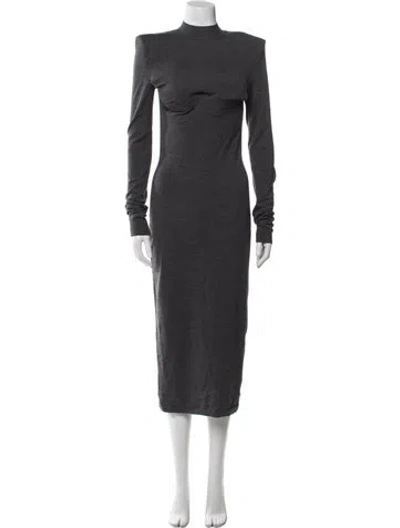 Pre-owned Sportmax Virgin Wool Long Dress In Gray