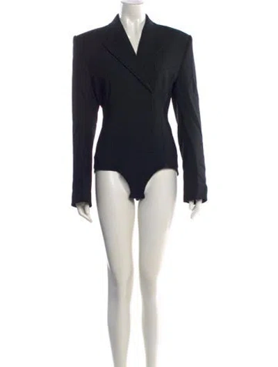 Pre-owned Sportmax Virgin Wool Long Sleeve Bodysuit W/ Tags In Black