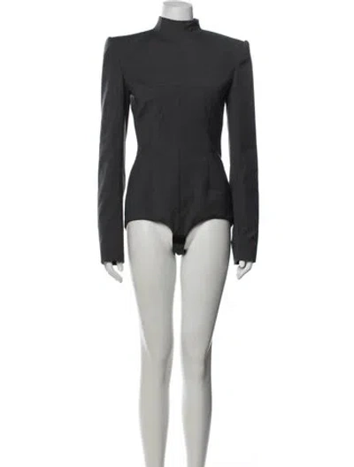 Pre-owned Sportmax Virgin Wool Mock Neck Bodysuit In Grey