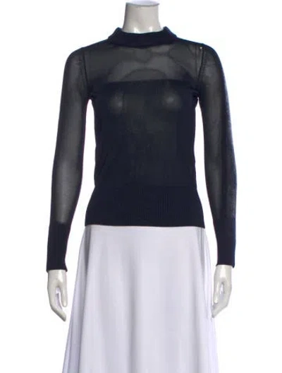 Pre-owned Sportmax Virgin Wool Mock Neck Top In Blue
