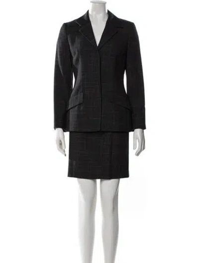 Pre-owned Sportmax Virgin Wool Plaid Print Skirt Suit In Gray