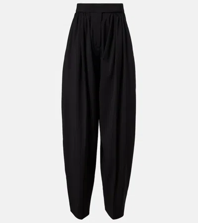 Sportmax Virgin Wool Pleated Balloon Pants In Black