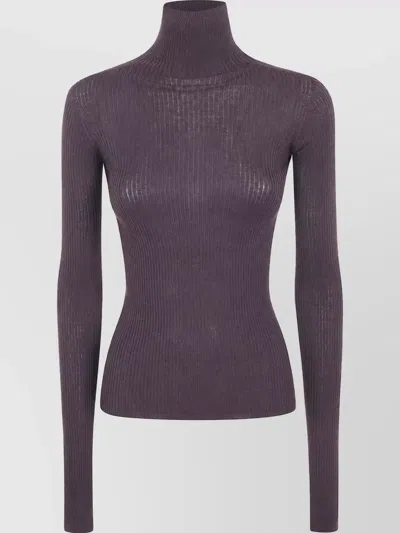 Sportmax Virgin Wool Ribbed Turtleneck Sweater In Purple