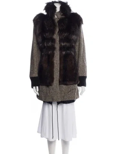 Pre-owned Sportmax Virgin Wool Tweed Pattern Coat In Black