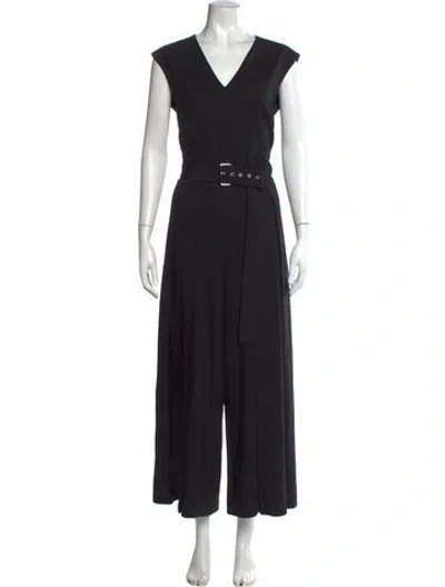 Pre-owned Sportmax Virgin Wool V-neck Jumpsuit In Black