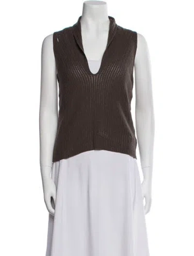 Pre-owned Sportmax Virgin Wool V-neck Top In Brown