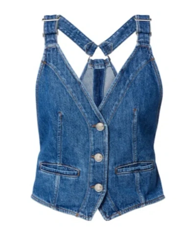 Sportmax V-neck Denim Vest In Blue