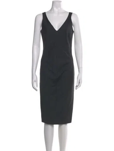 Pre-owned Sportmax V-neck Knee-length Dress In Gray
