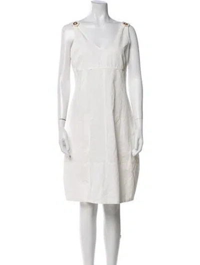 Pre-owned Sportmax V-neck Knee-length Dress In White